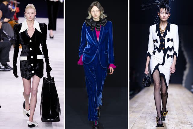 <p>Getty Images</p> From left: Balmain, Emporio Armani, and Moschino