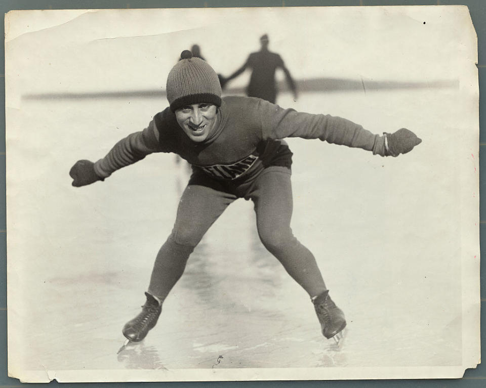 A vintage photo of a speed skater