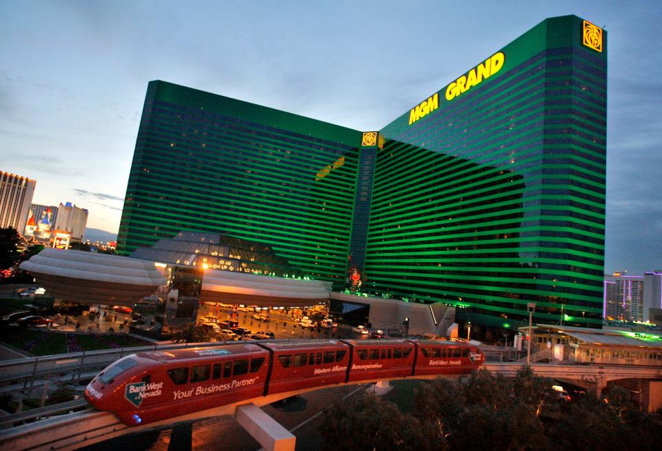 The Las Vegas Monorail passes by the MGM Grand.