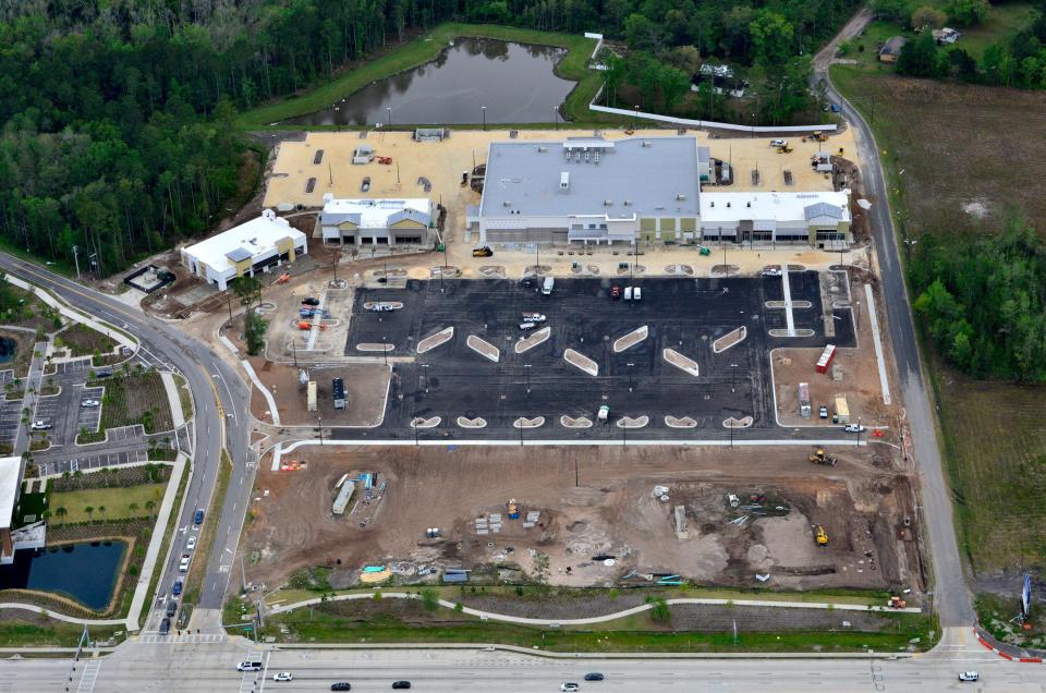 An aerial view of the Crossings at Wildlight, a new Publix-anchored shopping center entering the final stage of construction in Yulee. Sleiman Enterprises is the developer.