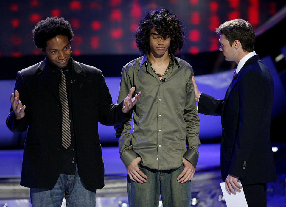 Brandon Rogers (L) is eliminated from competition on the 6th season of America Idol.