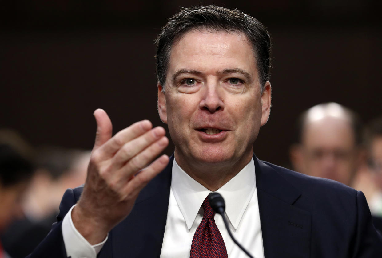 Former FBI Director James Comey at a Senate Intelligence Committee hearing on Capitol Hill on June 8. (Photo: Alex Brandon/AP)