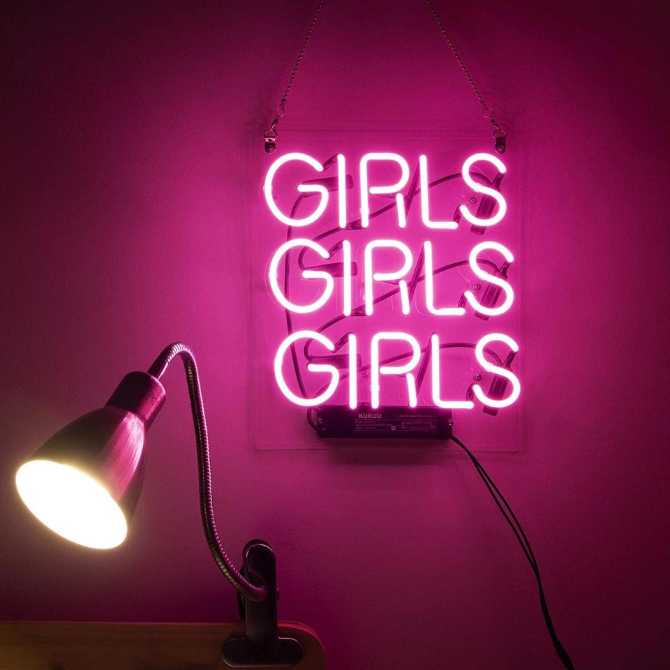 This "Girl Girls Girls" neon sign is just cheeky enough to make the perfect conversation starter. <strong><a href="https://amzn.to/2C0D9Oi" target="_blank" rel="noopener noreferrer">Find it for $60 on Amazon</a></strong>.
