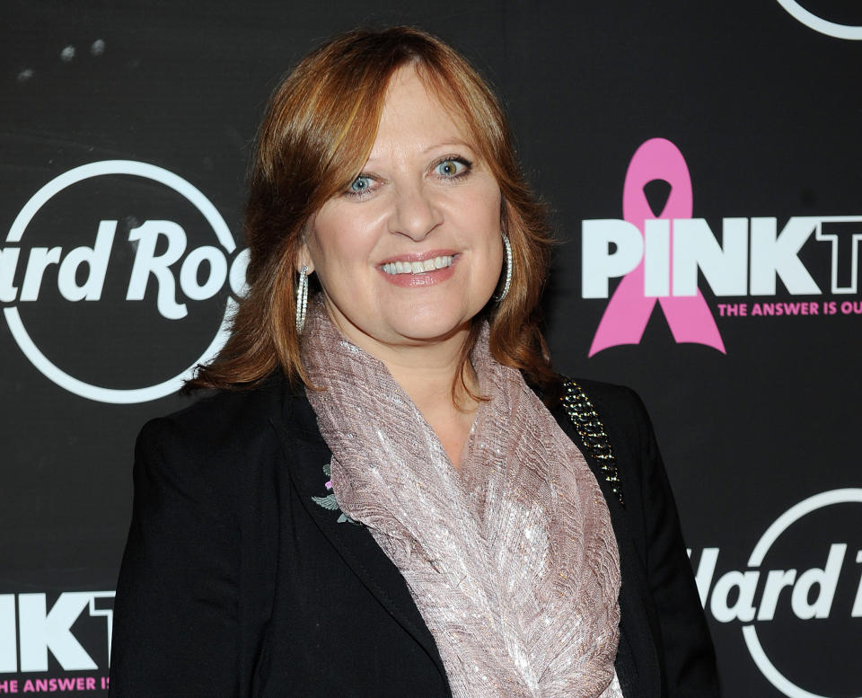 FILE - This Oct. 2, 2012 file photo originally released by Hard Rock shows TV personality Caroline Manzo at the 13th Annual Pinktober Breast Cancer Awareness Campaign at Hard Rock Cafe in New York. Manzo's latest book, "Let Me Tell You Something: Life as a Real Housewife, Tough-Love Mother, and Street-Smart Businesswoman," was released on Tuesday, March 26. (AP Photo/Hard Rock, Scott Gries)