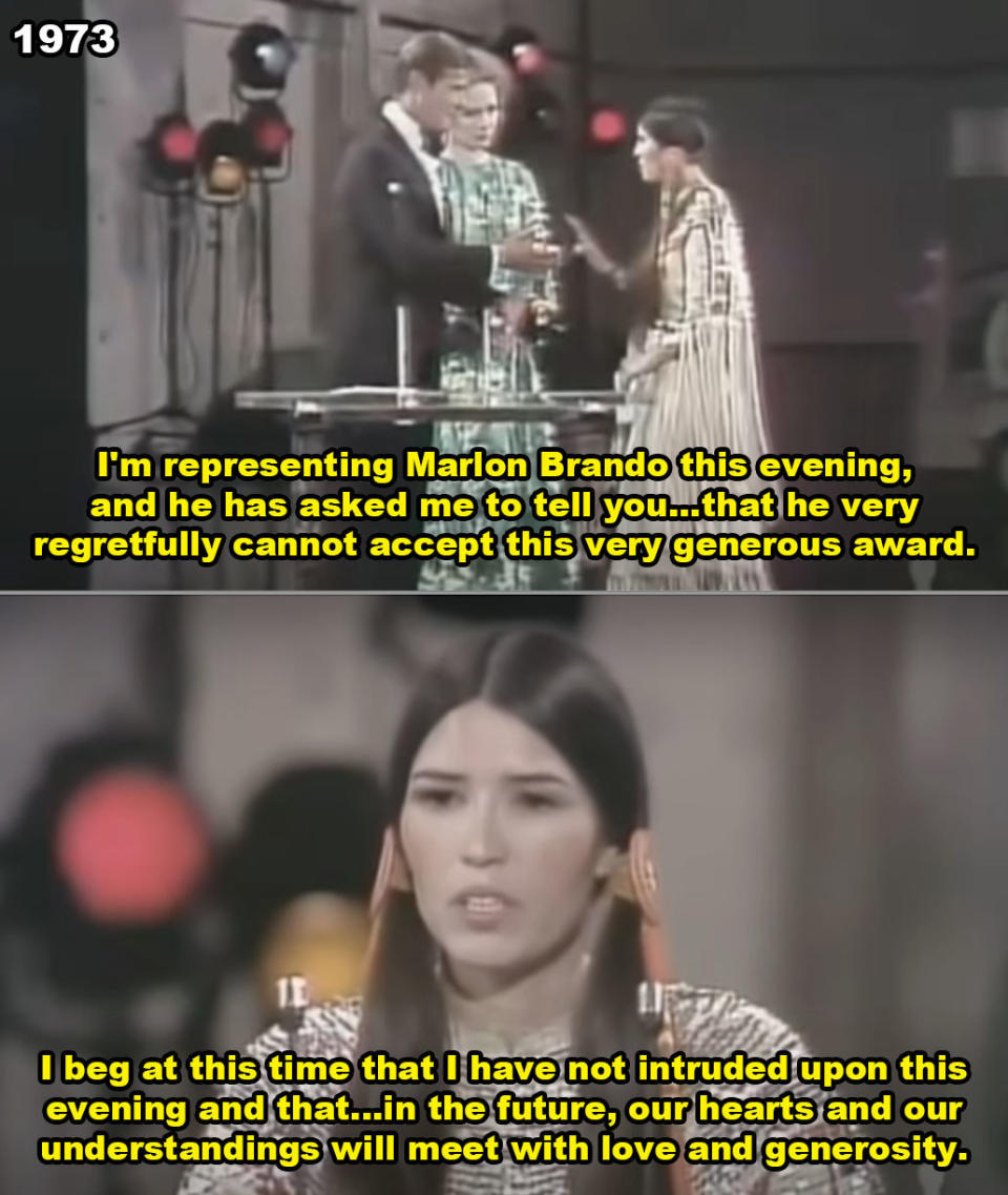 Sacheen refusing the Oscar on stage