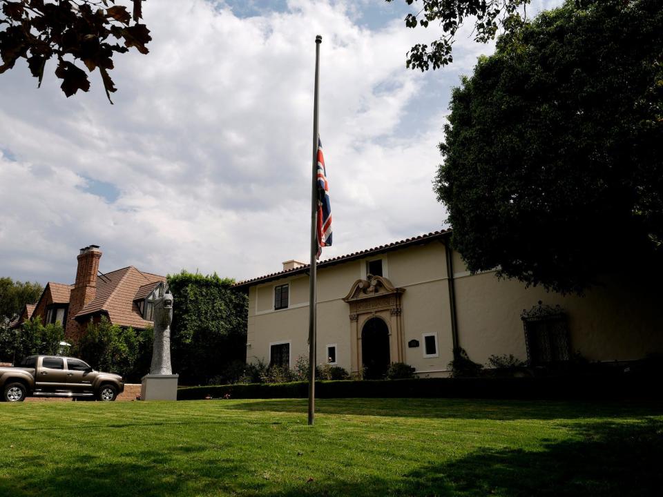 The Union Flag flies at half mast at British Consul General's Residence in Los Angeles.