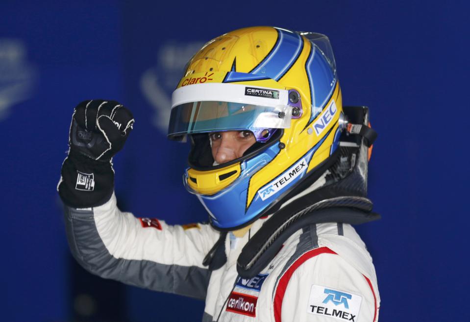 Sauber Formula One driver Esteban Gutierrez of Mexico reacts after the qualifying session for the Korean F1 Grand Prix at the Korea International Circuit in Yeongam, October 5, 2013. REUTERS/Lee Jae-Won (SOUTH KOREA - Tags: SPORT MOTORSPORT F1)