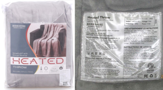 Recalled Berkshire Blanket Heated Throw (Photo: U.S. Consumer Product Safety Commission)
