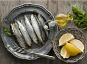 <b>Sardines fight heart disease:</b> These pungent little fish are good sources of omega-3 acids, which decrease inflammation that can lead to blocked arteries. They also prevent blood clots that can cause heart attacks and strokes, and keep blood vessels smooth and supple. Three ounces of sardines have about 1.3 grams of omega-3s (you need about 1 gram a day).