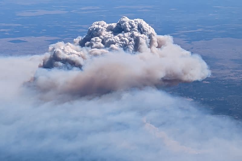 An aerial view of the Oak Fire near Yosemite National Park, taken from above Yosemite Valley, California