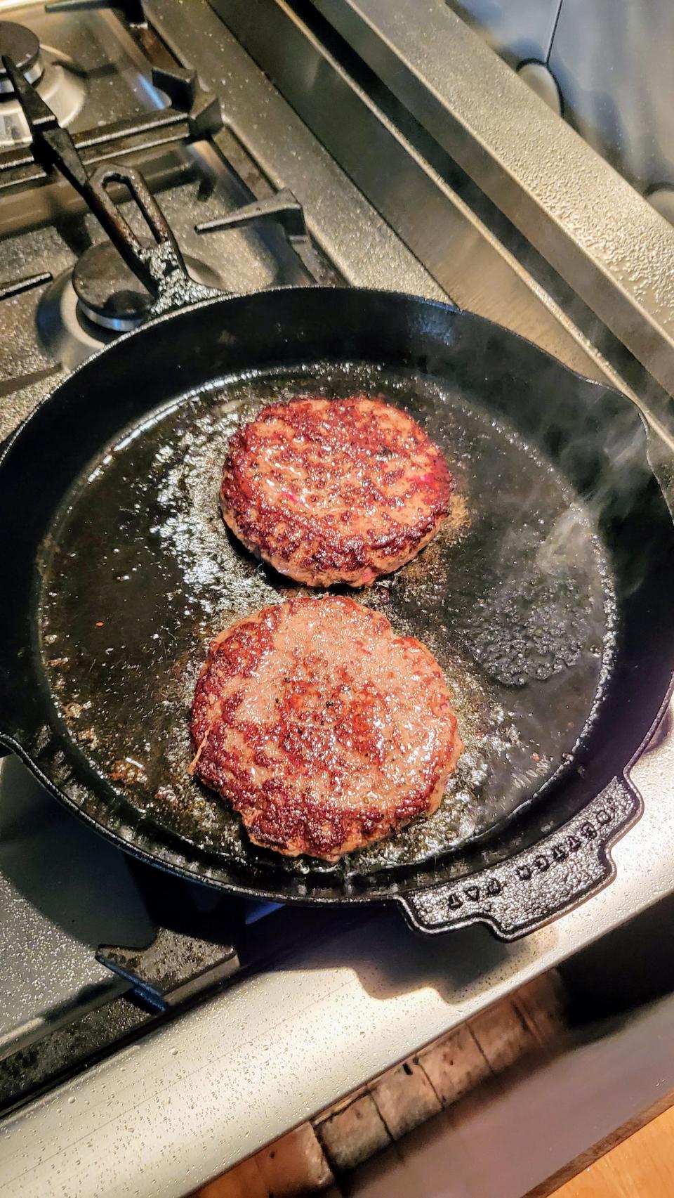 Courier Journal food writer Dana McMahan cooked Black Hawk Farms Wagyu beef burgers at home.