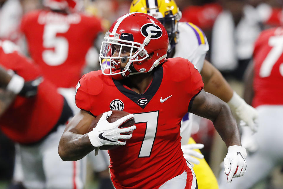 D'Andre Swift's dad, Darren, was a hit during Round 2 of the NFL draft on Friday. (Photo by Kevin C. Cox/Getty Images)