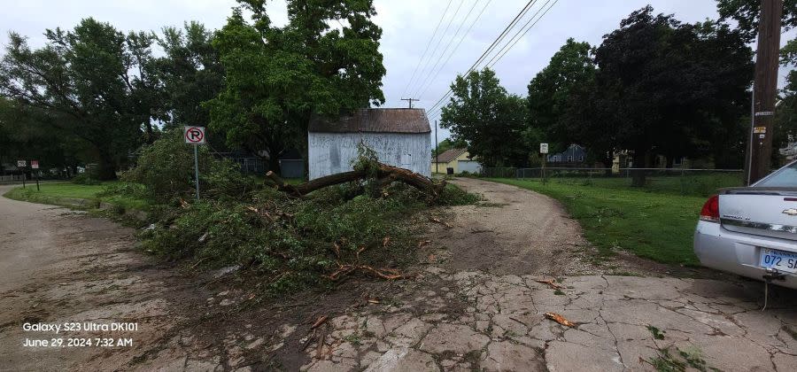 A storm caused extensive damage in Junction City on June 28, 2024. (Courtesy Jeffrey S Wenger DK101 Storm Spotter)