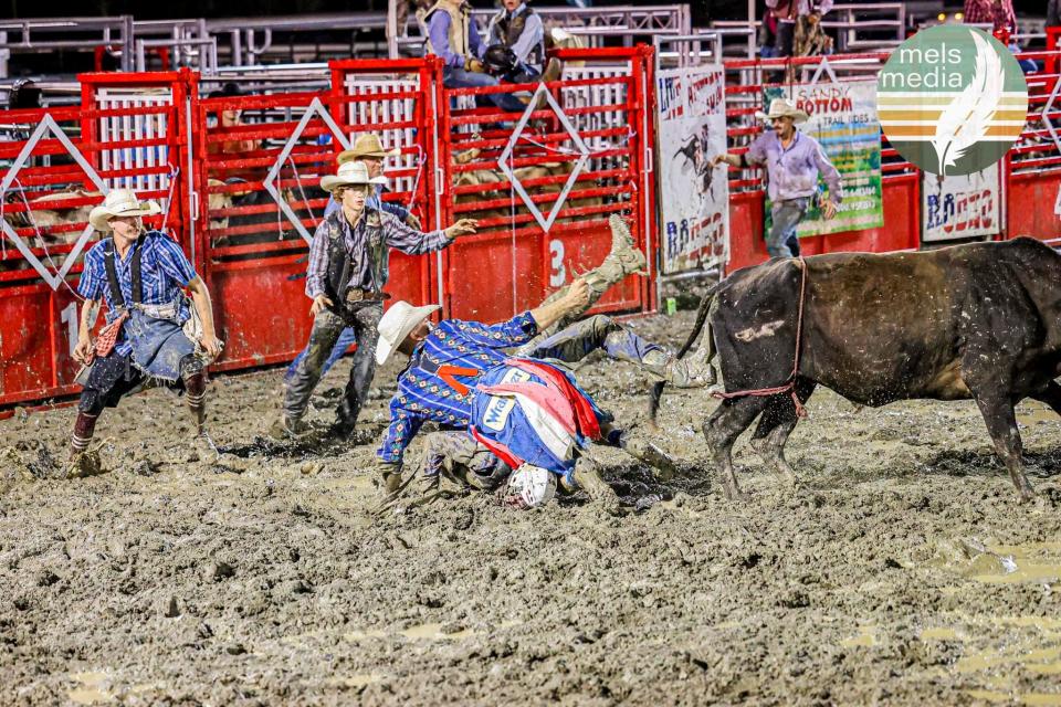 Levi Robinson will be competing in the Madison County Fair rodeo Sept. 29-30. Robinson is pictured here in a bullfighting competition from summer 2023.