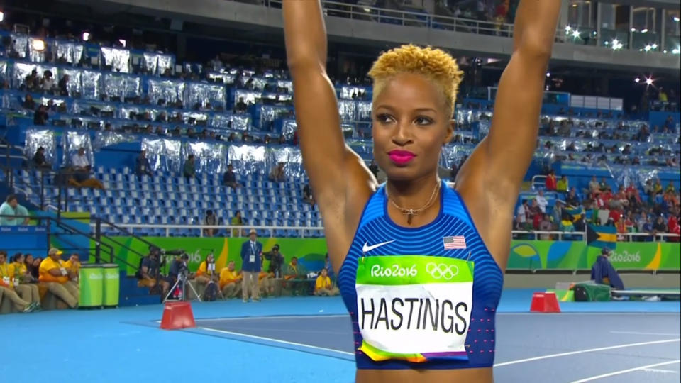 Sprinter Natasha Hastings rocked a gorgeous fuchsia lip color, and we need it now