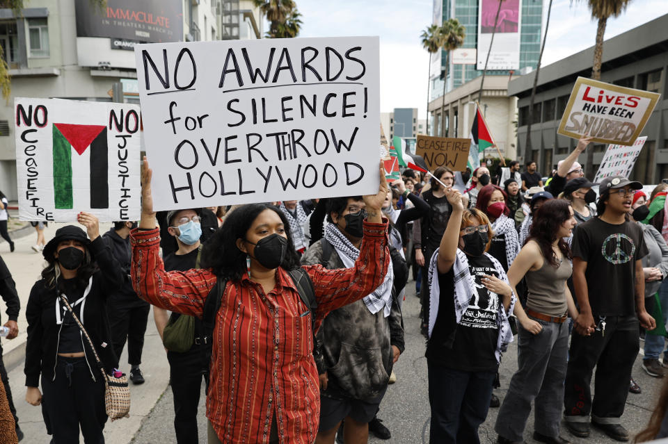 Pro-Palestinian protesters in Hollywood CA ahead of 96th Oscars