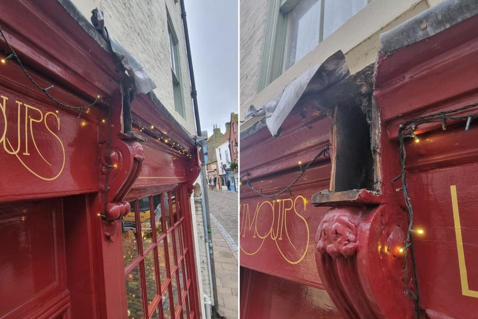 The pictures show the damage to Colin Orrell's shop Rumours, on Whitby's Church Street, after it was struck by a lorry. (Photo: submitted)