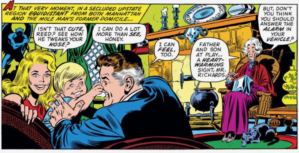 Agnes watches Reed Richards play with his young son.