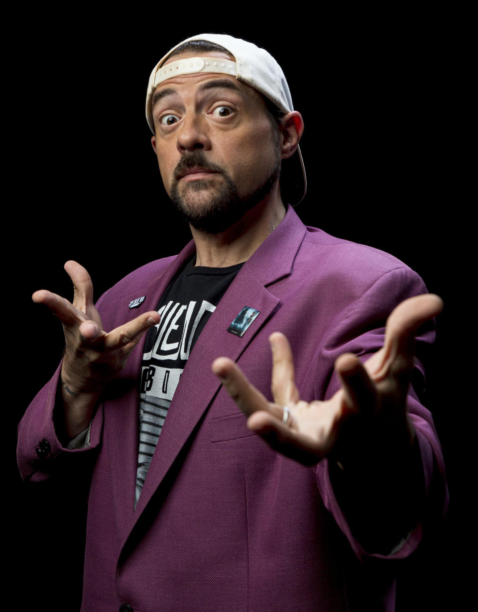 This Sept. 25, 2019 photo shows Kevin Smith posing during an interview in Los Angeles to promote his film "Jay and Silent Bob Reboot." (Photo by Willy Sanjuan/Invision/AP)