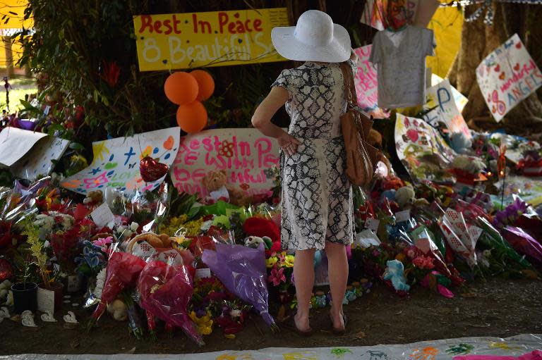 Makeshift memorial is seen at the scene where eight children were found dead in a house in the northern Australian city of Cairns, on December 20, 2014