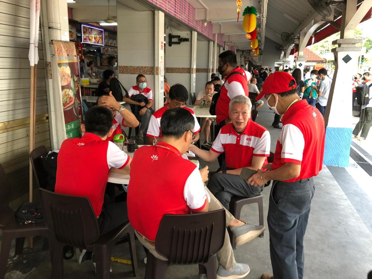 Progress Singapore Party member Lee Hsien Yang with party members near Bendemeer Primary School before the start of Nomination Day on 30 June 2020. (PHOTO: Nicholas Yong/Yahoo News Singapore)