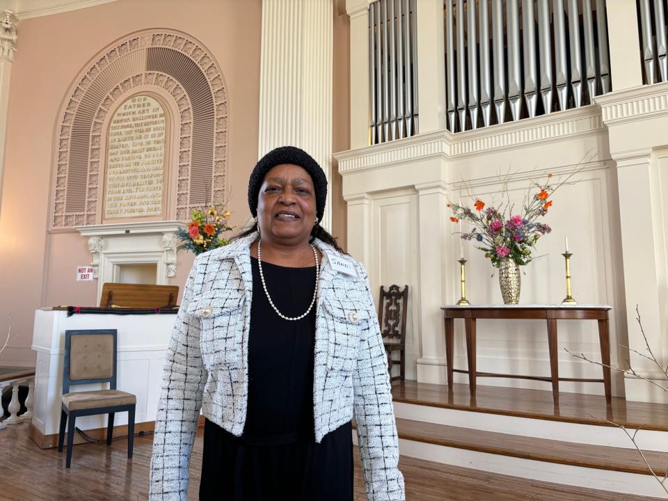 Sandi Clark Kaddy, president of the Seacoast African American Cultural Center and a Seacoast NAACP executive committee member, helped lead a Martin Luther King Jr. Day tribute at the South Church in Portsmouth Monday, Jan. 15, 2024.