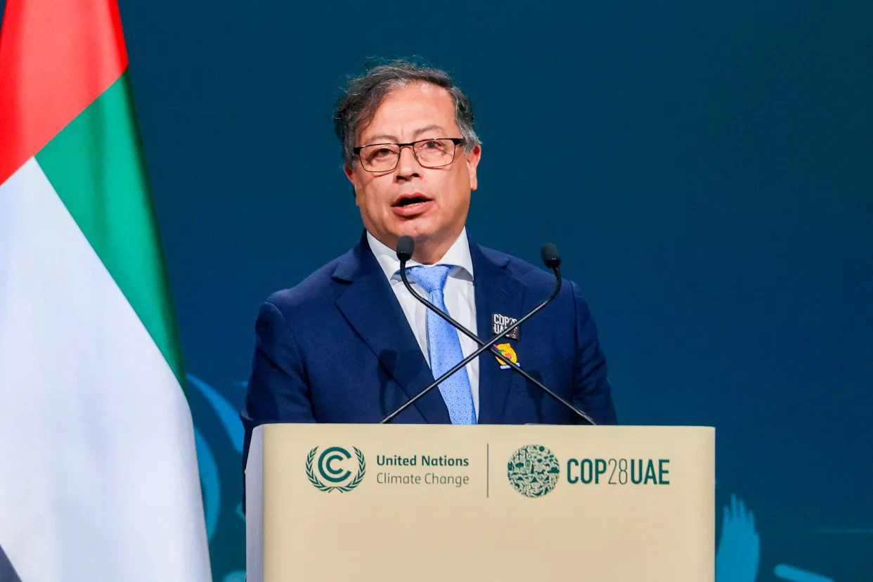 Colombia's President Gustavo Petro speaks during the High-Level Segment for Heads of State and Government session at the United Nations climate summit in Dubai on December 1, 2023. World leaders take centre stage at UN climate talks in Dubai on December 1, under pressure to step up efforts to limit global warming as the Israel-Hamas conflict casts a shadow over the summit. (Photo by KARIM SAHIB / AFP) (Photo by KARIM SAHIB/AFP via Getty Images)