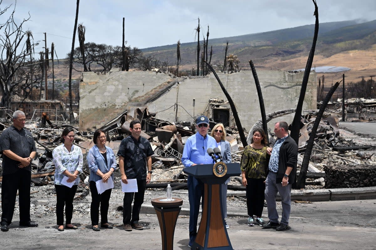 Joe Biden visits an area devastated by wildfires in Lahaina (AFP via Getty Images)