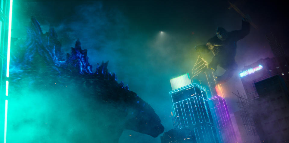 This image released by Warner Bros. Entertainment shows a scene from "Godzilla vs. Kong." (Warner Bros. Entertainment via AP)