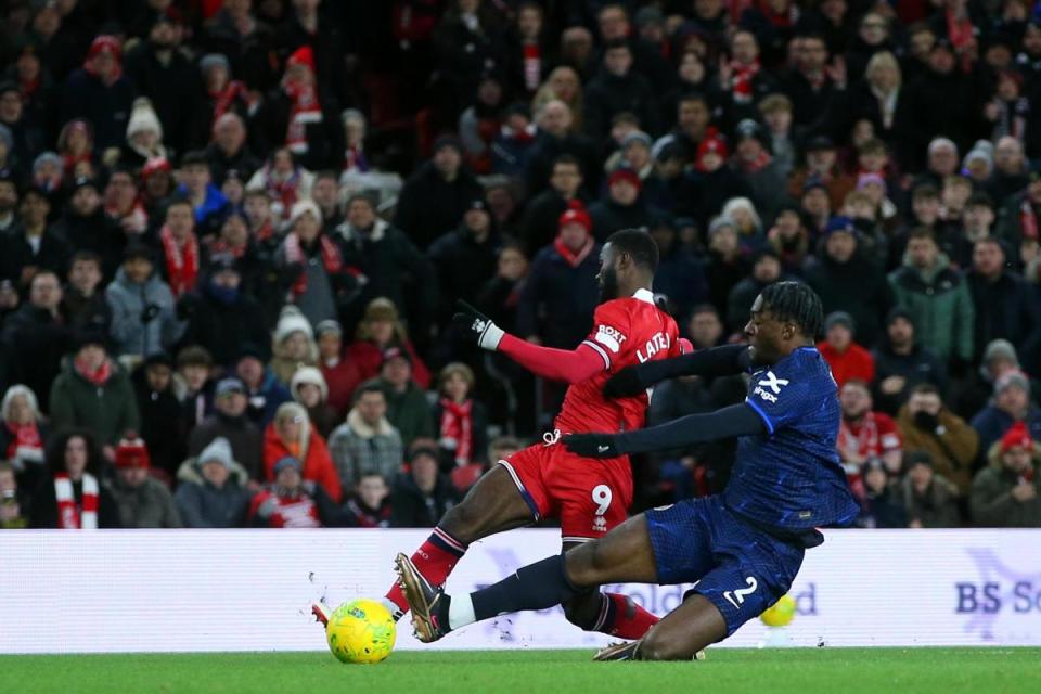 Emmanuel Latte Lath was injured by this challenge against Chelsea <i>(Image: Andrew Varley)</i>