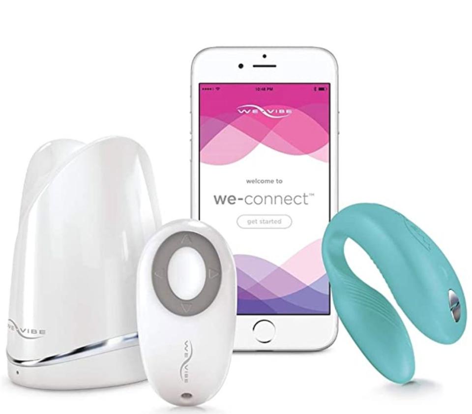 "The We-Vibe Sync is a great toy to help <a href="https://amzn.to/3xtQdaq" target="_blank" rel="noopener noreferrer">stay aroused and connected</a> when your partner is away. This app-controlled pleasure toy is fun whether you're hanging around the house or one of you is traveling. It provides stimulation in the vagina and on the clitoris!" &mdash;<i> <a href="https://drrachel.com/" target="_blank" rel="noopener noreferrer">Rachel Needle</a>, psychologist in West Palm Beach, Florida, and co-director of Modern Sex Therapy Institutes<br /><br /></i><strong><a href="https://amzn.to/3xtQdaq" target="_blank" rel="noopener noreferrer">Get the We-Vibe Sync adjustable couples vibrator with remote and app control</a>.</strong>