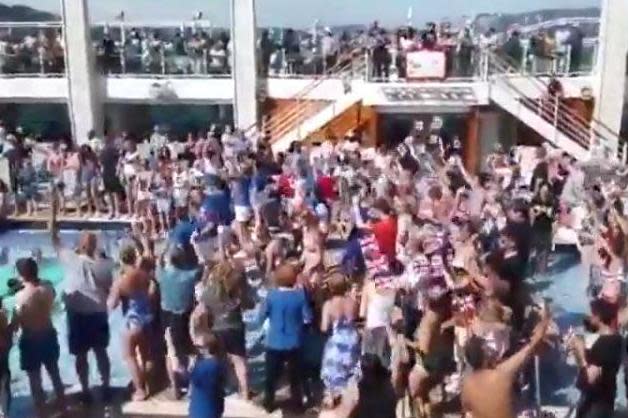 Cruise passengers filmed celebrating hours earlier (Richard Gaisford/GMB)