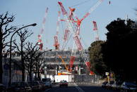 The construction site of the New National Stadium, main stadium of Tokyo 2020 Olympics and Paralympics, is seen in Tokyo, Japan December 22, 2017. REUTERS/Issei Kato