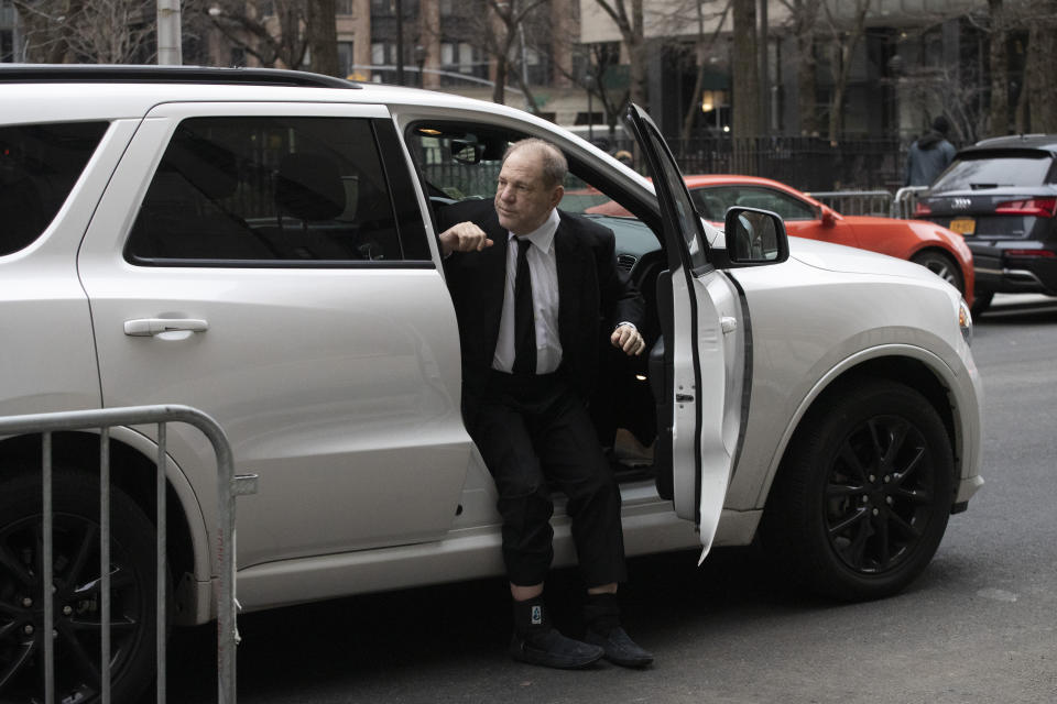 Harvey Weinstein arrives at court to attend jury selection for his sexual assault trial, Friday, Jan. 10, 2020 in New York. (AP Photo/Mark Lennihan)