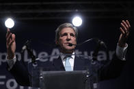 John Kerry, the former U.S. Secretary of State under the last Democrat administration gives a speech at the COP25 summit in Madrid, Spain, Tuesday, Dec. 10, 2019. Kerry is also attending events on the sidelines of the United Nations global climate conference, and said the absence of any representative from the White House at the talks "speaks for itself." (AP Photo/Manu Fernandez)