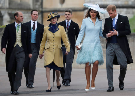 Britain's Prince Harry, Lady Frederick Windsor, Princess Anne, and Prince Edward arrive for the wedding of Lady Gabriella Windsor and Thomas Kingston, at St George's Chapel, in Windsor Castle, near London, Britain May 18, 2019. Frank Augstein/Pool via REUTERS