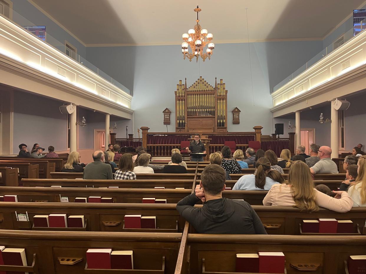 Senior pastor Paul Joiner leads a prayer service at Zion Presbyterian Church in Columbia on Monday, March 27, 2023, to pray and grieve, following the shooting at The Covenant School in Nashville that left three nine-year-old children and three adults dead.