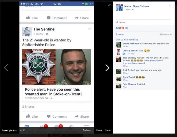 A wanted man has taunted police by posting their appeal for his whereabouts on his own Facebook page. 