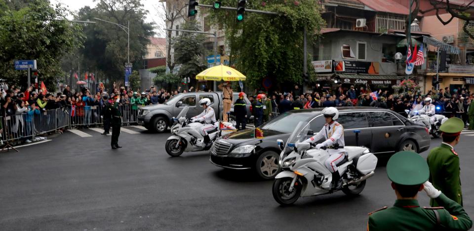 The motorcade carrying North Korea leader Kim Jong Un near the Melia Hotel in Hanoi, Vietnam, on Tuesday.