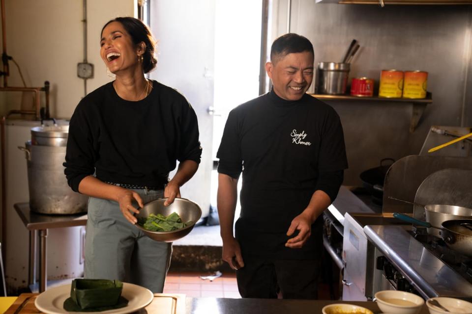 <div class="inline-image__caption"><p>Padma travels to Lowell, Massachusetts and sees how Cambodian immigrants and their cooking have become the backbone of the New England town on Hulu’s <em>Taste The Nation.</em></p></div> <div class="inline-image__credit">Craig Blankenhorn/Hulu</div>