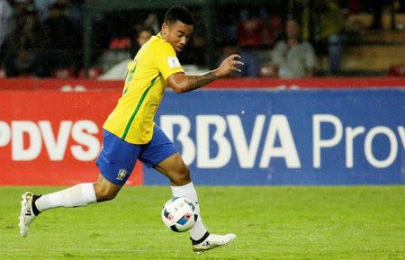 Football Soccer - Venezuela v Brazil - World Cup 2018 Qualifiers - Metropolitano Stadium, Merida, Venezuela - 11/10/16 - Brazil's Gabriel Jesus in action. REUTERS/Marco Bello