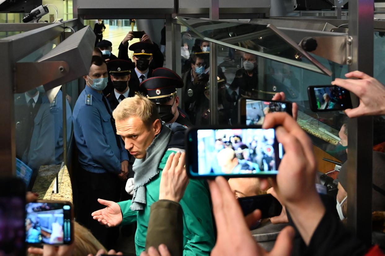 Alexei Navalny at Moscow's Sheremetyevo Airport.