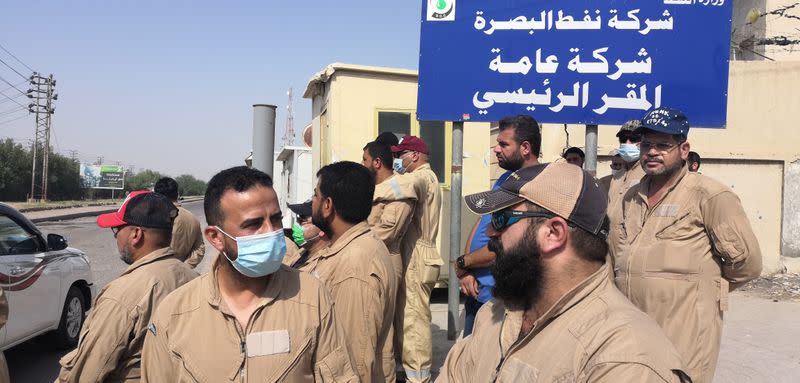 Local worker Mohammed Haider protests with others in Basra