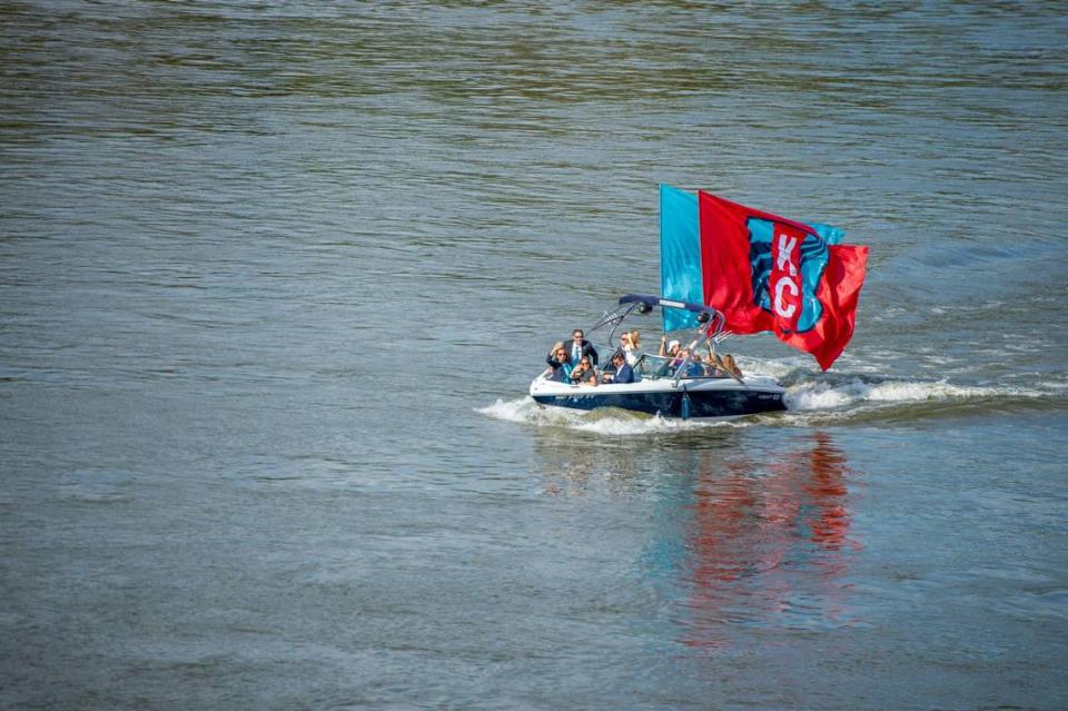 Owners of the KC Current arrived by boat to Thursday afternoon’s groundbreaking ceremony for a new stadium at the Berkley Riverfront Park.