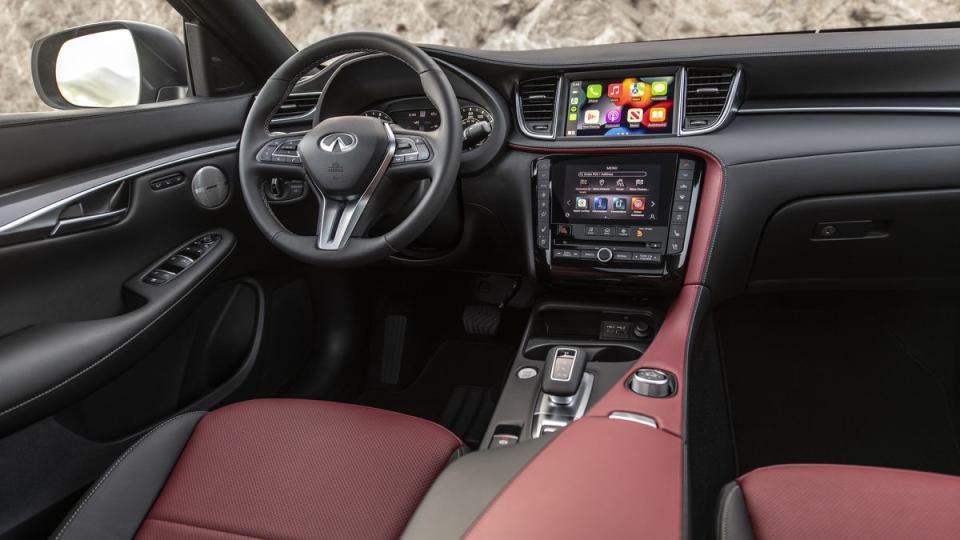 2023 infiniti qx50 sport interior with read and black trim