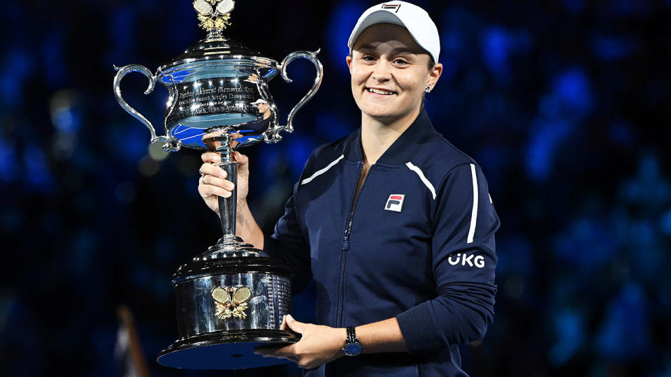 Ash Barty, pictured here with the Daphne Akhurst Memorial Cup after winning the Australian Open.