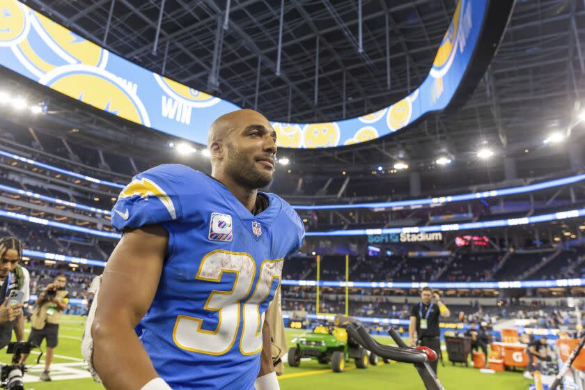 Los Angeles Chargers running back Austin Ekeler (30) walks off the field after the Chargers.