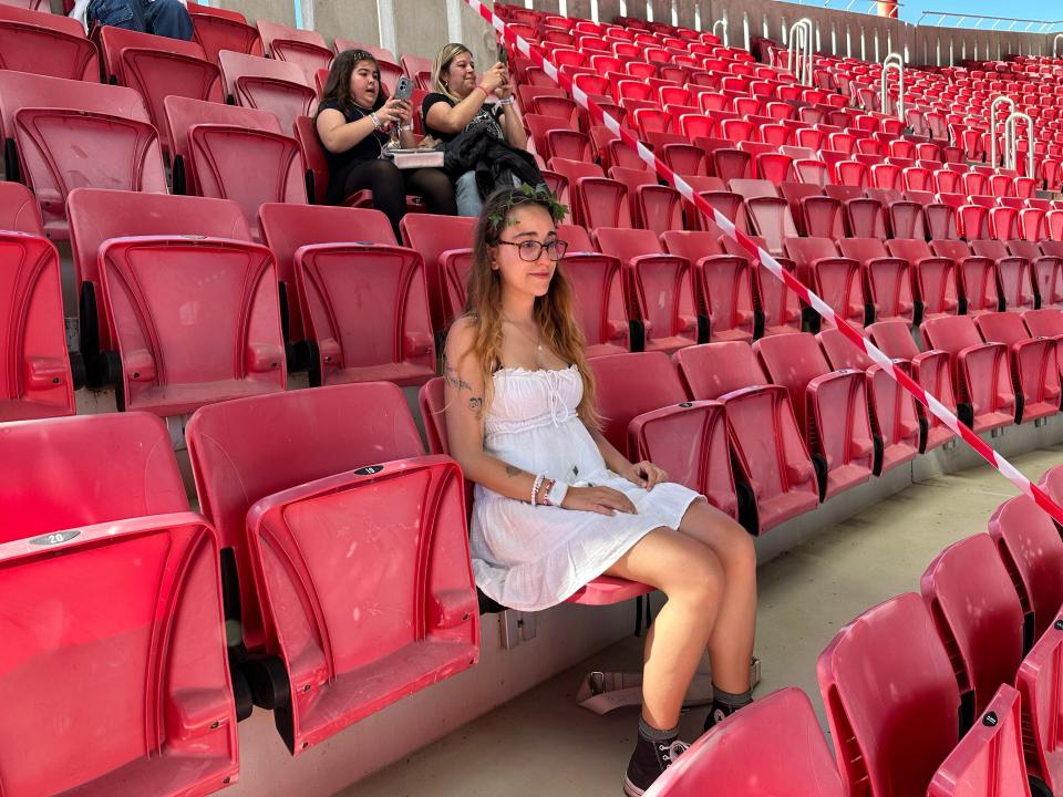Madalena Neves bought a restricted view seat to Taylor Swift's Eras Tour for 55 Euros the night before the final performance in Lisbon, Portugal, on Saturday, May 25, 2024.