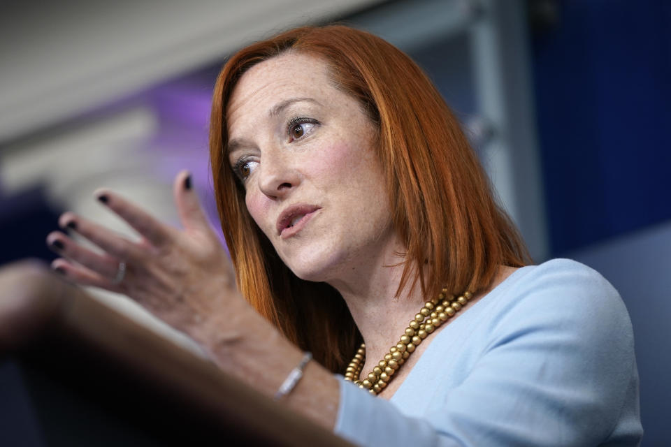 White House press secretary Jen Psaki speaks during a press briefing at the White House, Wednesday, Feb. 10, 2021, in Washington. (AP Photo/Patrick Semansky)