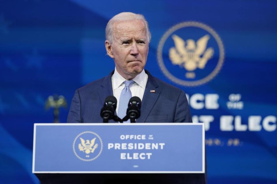 President-elect Joe Biden speaks at The Queen theater in Wilmington, Del., Wednesday, Jan. 6, 2021. (AP Photo/Susan Walsh)